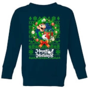 Image of Nintendo Super Mario Happy Holidays Luigi Kid's Christmas Sweatshirt - Navy - 11-12 Years