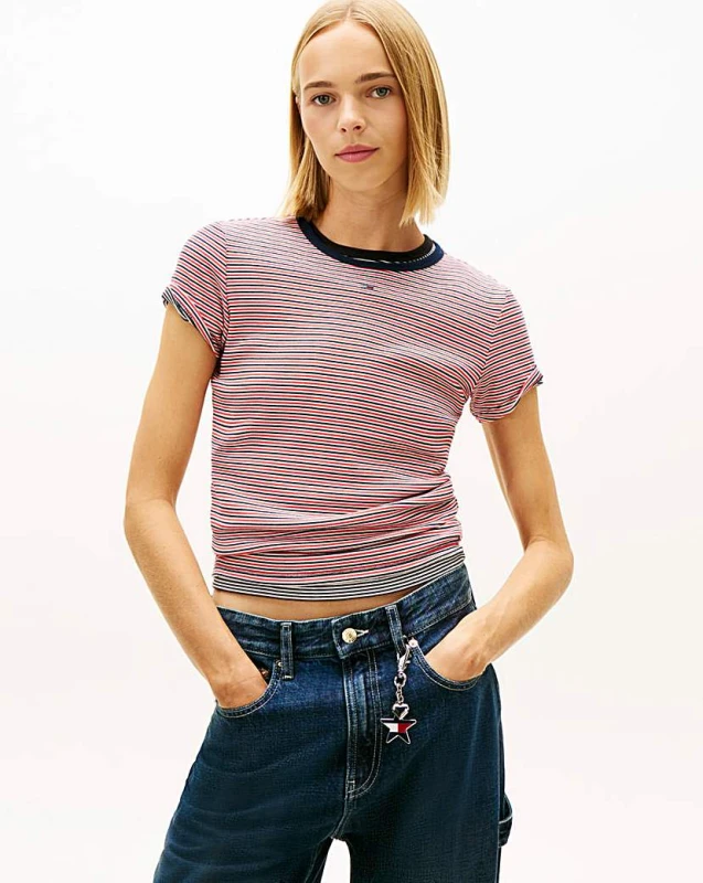 Image of Tommy Jeans Tommy Jeans Slim Rib T-Shirt Burgundy - Tommy Jeans - Size: 3XL Burgundy Female 3XL ZD12409