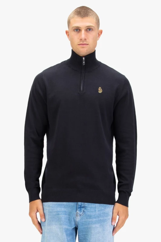 Image of Luke 1977 Luke 1977 Men Pretender Quarter Zip Knitted Jumper in Black Size: large Black L Male 5056482033567