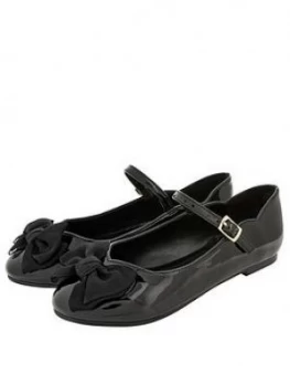 image of Monsoon Girls Emery Patent Bow Ballerina - Black, Size 9 Younger