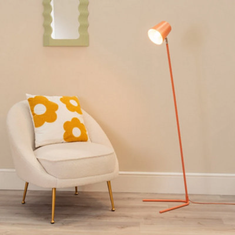 Image of ValueLights Lark Metal Task Slimline Floor Lamp and LED Bulb Pink