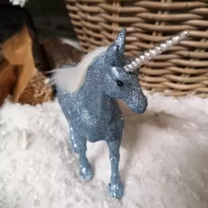 Image of 17cm Blue Glitter Standing Unicorn Ornament Christmas Decoration