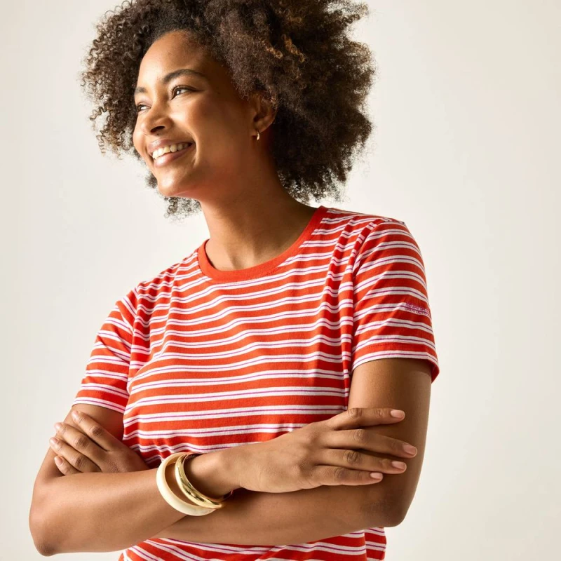 Image of Regatta Womens Bayletta Short Sleeved Stripe T-Shirt in Red Size: 16 Red Female 16