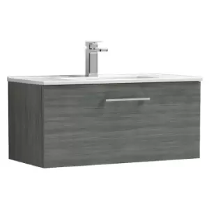 image of Arno Anthracite 800mm Wall Hung Single Drawer Vanity Unit with 18mm Profile Basin - ARN525B - Anthracite - Nuie