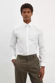 Image of Mens White Tailored Fit Long Sleeve Easy Iron Shirt