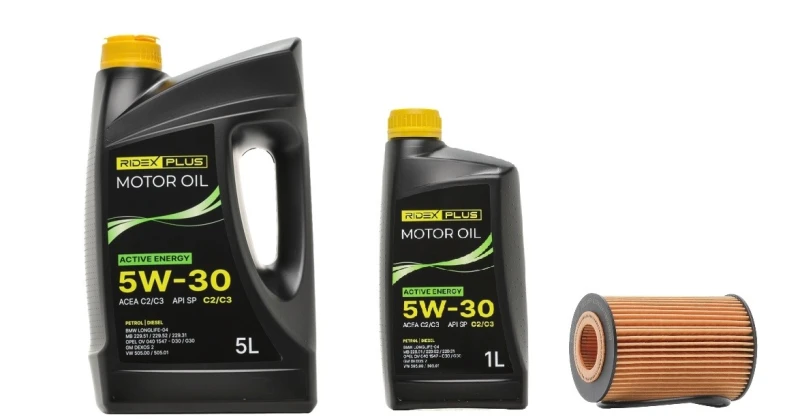 Image of RIDEX PLUS 100908O0147P Oil change kit (oil filter + engine oil) Oil change kit (oil filter + engine oil) (100908)