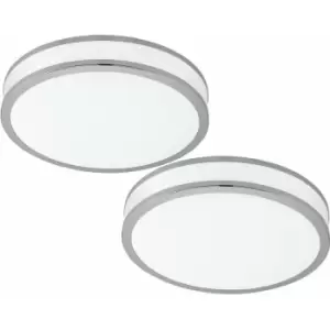 Image of 2 pack Wall Flush Ceiling Light Colour White Shade White Chrome Plastic LED 18W