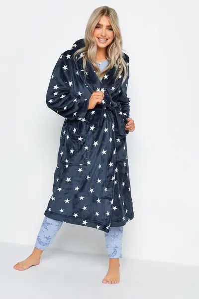 M&Co Hooded Dressing Gown Blue