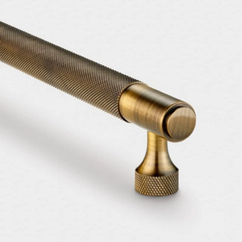 Image of Pushka Home Brass Knurled Bar Handle With Hole Centre 160mm - Antique Gold