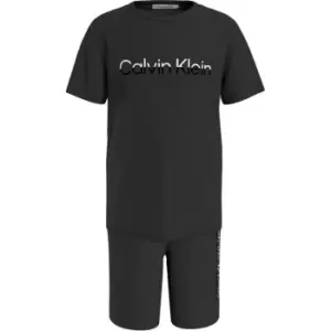 Image of Calvin Klein Split Logo Tee Jogger Shorts Set - Black
