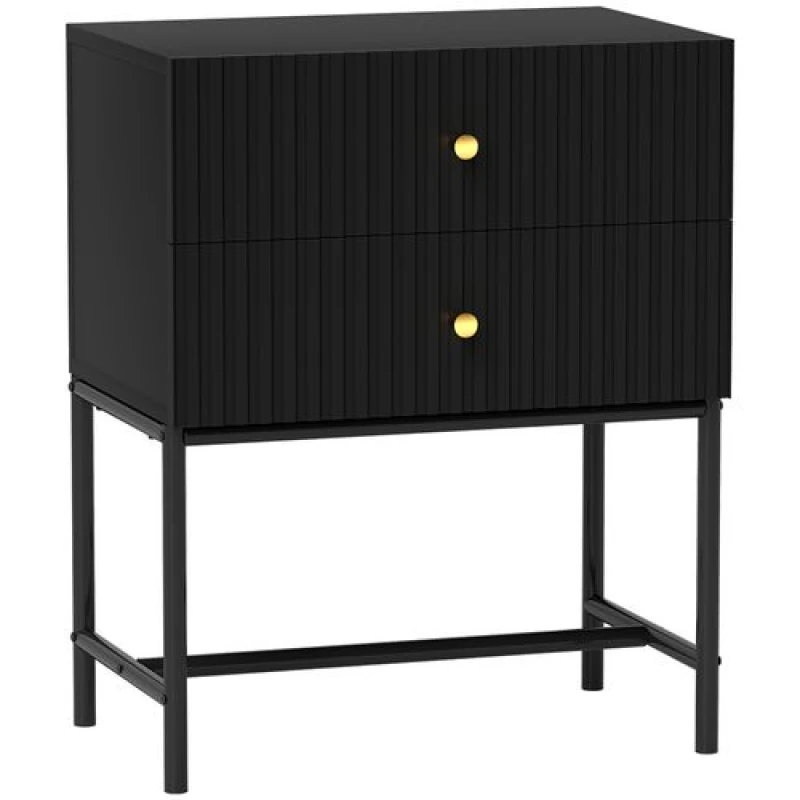 Image of HOMCOM Modern Bedside Table with 2 Drawers for Bedroom Black
