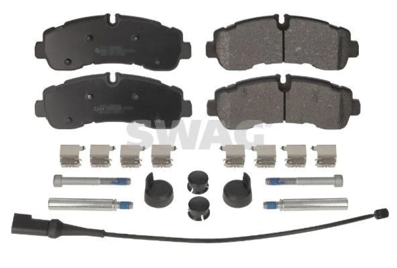 Image of SWAG 33 11 0396 Brake pad set Rear Axle, incl. wear warning contact, with bolts/screws Brake Pad Set,disc brake (402)