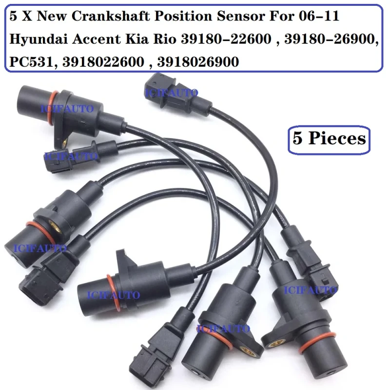 Image of 5 x Crankshaft Position Sensor for 06-11 Hyundai Accent Kia Rio OEM: 39180-22600 , 39180-26900, 3918022600 , 3918026900