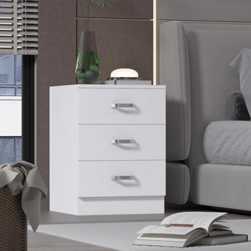 Image of FWStyle Tunis 3 Drawer Chest Of Drawers Bedside - Matt White White
