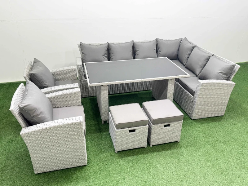 Image of Fimous Outdoor Garden Furniture Sets 10 Seater Wicker Rattan Light Grey Light Grey Unisex