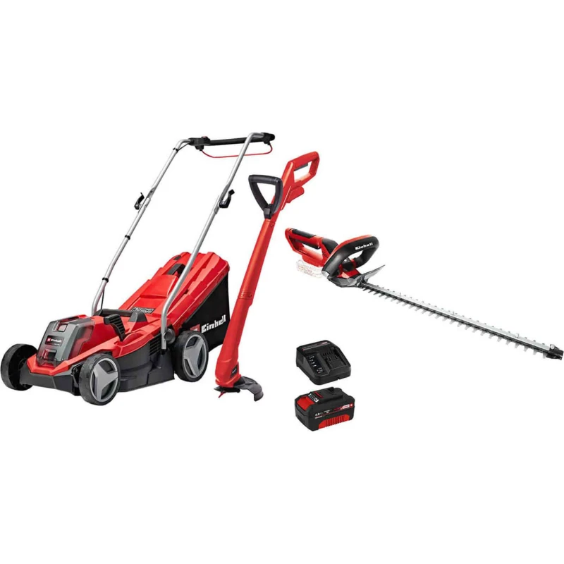Image of Einhell GE-CM 18v Cordless Rotary Lawnmower, Grass and Hedge Trimmer Kit 1 x 4ah Li-ion Battery Charger GE-CMKIT2