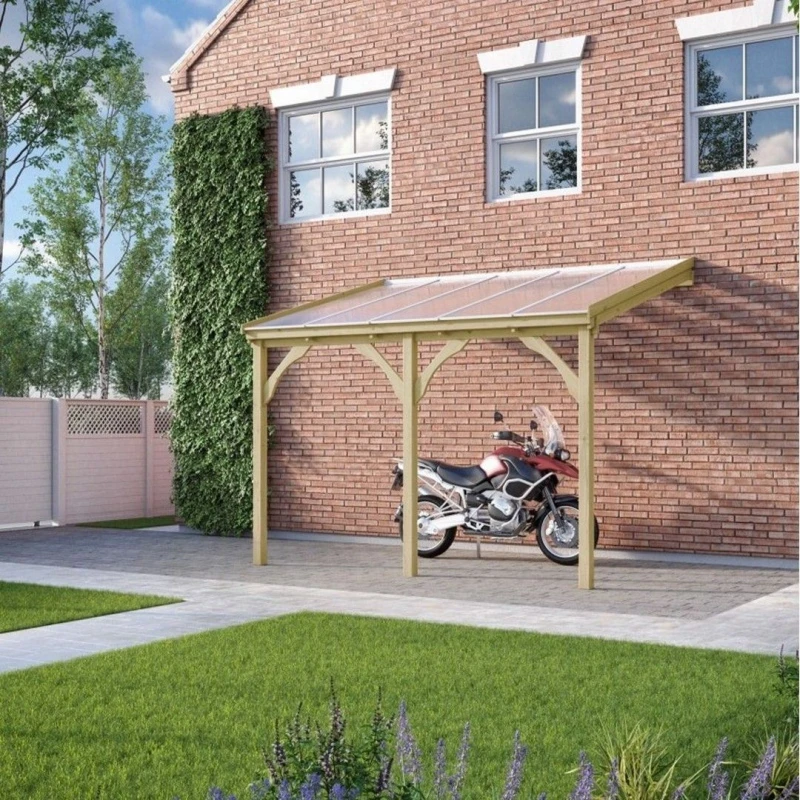 Image of Rutland County Garden Furniture Ltd Polycarbonate Roof Car Port 3 Post, Wood, L350 x W434cm - Light Green Light Green Unisex