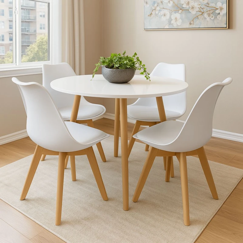 Image of KOSY KOALA KOSY KOALA Round Kitchen Dining Table Set And 4 Tulip Chairs, Wood Circular Table in White White One Size Unisex 5060711581804