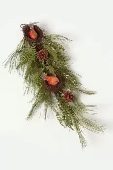 Image of Artificial Replica Pine Branch Christmas Swag with Robins Nests