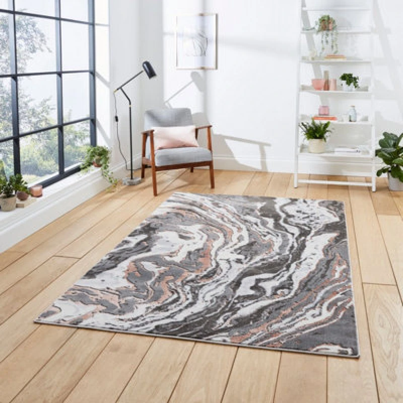Image of Think Rugs Apollo Grey/Rose Rectangle 120 x 170cm Polypropylene Modern Abstract GR584, Grey APOGR584GYR1217