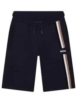 image of BOSS Boys Stripe Logo Jog Shorts - Navy, Size 12 Years