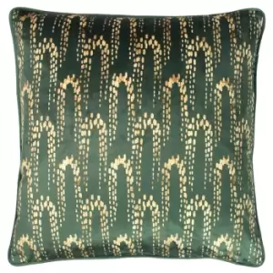 image of Wisteria Printed Velvet Cushion Emerald