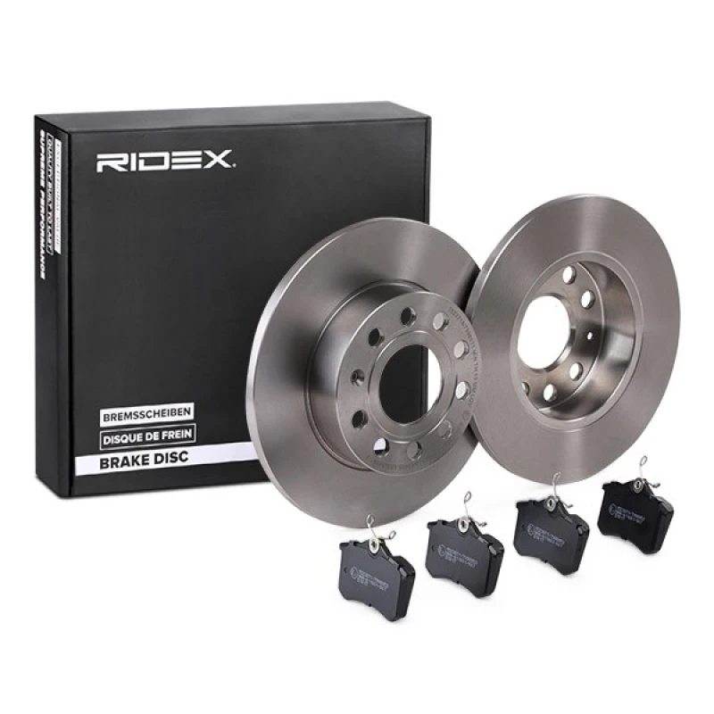 Image of RIDEX 3405B1259 Brake disc and pads set Rear Axle, Brake Disc Type: Solid Brake Set,disc brakes (3405)