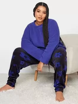 Image of Yours Yours Daisy Borg Fleece Lounge Set, Purple, Size 14-16, Women