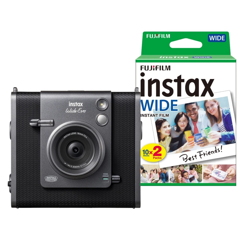 Image of Fujifilm Fujifilm Instax Wide Evo Hybrid Instant Camera - Black (Camera + 20 Shot Pack) 16840933+16385995