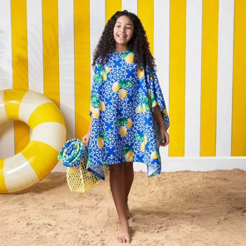 Image of OHS OHS Poncho Beach Towel Poncho Hooded Quick Dry Microfibre Soft in Blue Blue One Size Unisex 5027434217083