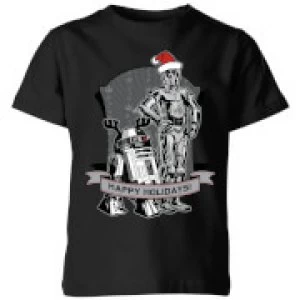 Image of Star Wars Happy Holidays Droids Kids Christmas T-Shirt - Black - 11-12 Years