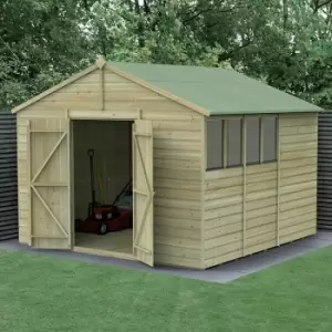 image of 10' x 10' Forest Beckwood 25yr Guarantee Shiplap Double Door Apex Wooden Shed - Natural Timber