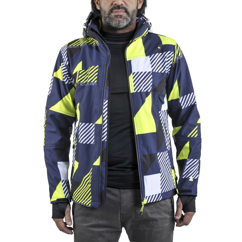 Image of Peak Mountain Printed softshell jacket Peak Mountain Cover Bleu Male M COVER/KS/MARINE-JAUNE
