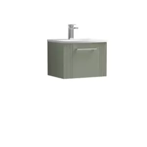 image of Nuie Deco 500mm Wall Hung Single Drawer Vanity & Basin 4 - Satin Reed Green