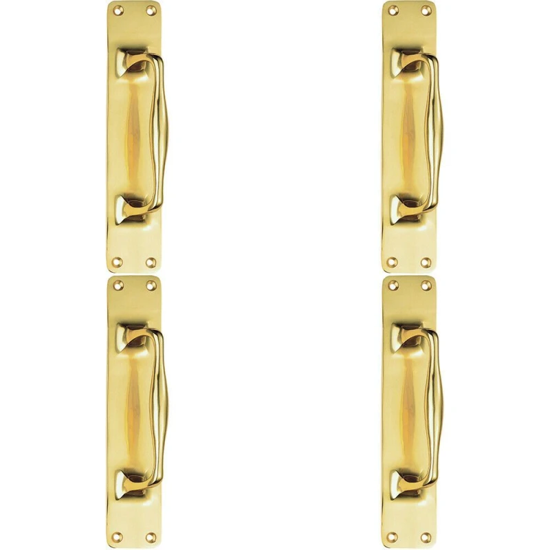 Image of Loops 4x One Piece Door Pull Handle on Backplate 297mm Length Polished Brass Metallics unisex