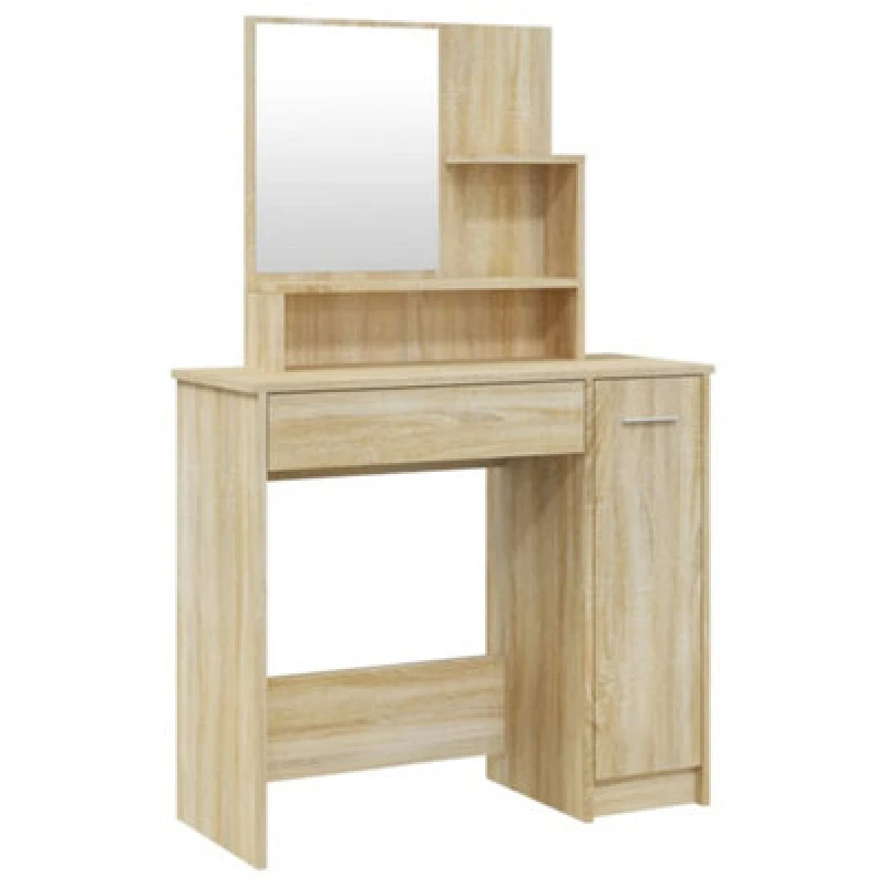 Image of Vidaxl Dressing Table With Mirror Sonoma Oak 86.5X35X136 Cm, Brown 802960
