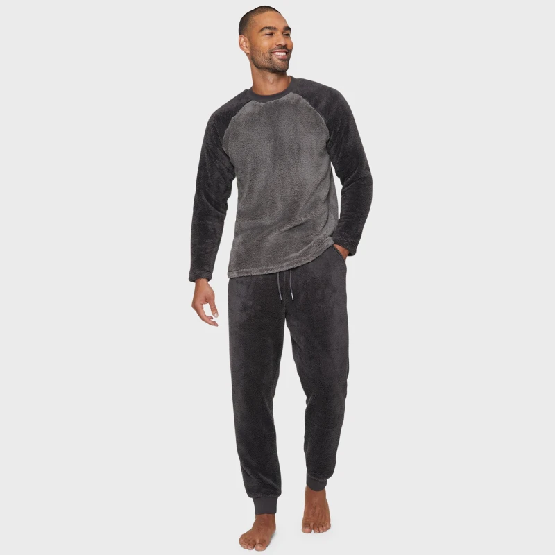 Image of Threadbare 'Cube' Borg Loungewear Set Charcoal