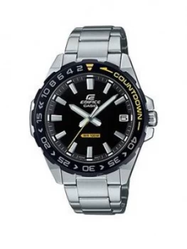 Image of Casio EXCLUSIVE Casio Edifice Black and Yellow Detail Dial Stainless Steel Bracelet Mens Watch, One Colour, Men