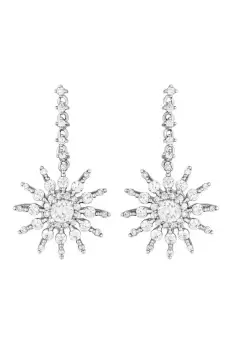 image of Rhodium Plated Cubic Zirconia Fine Starburst Drop Earrings