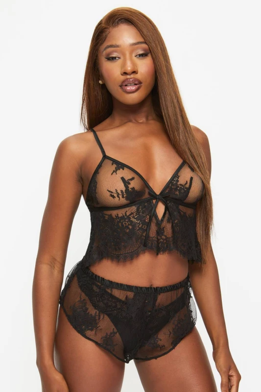 Image of Ann Summers Womens Availing All Over Lace Cami Top & Shorts Set in Black Size: XS Black Female XS