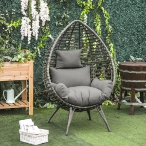 image of Outsunny Outdoor Indoor Rattan Egg Chair Wicker Weave Teardrop Chair with Cushion