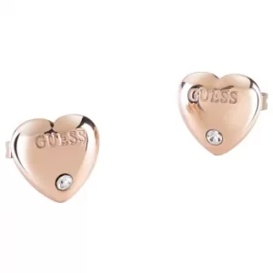 image of Guess Is For Lovers Rose Gold Tone Heart Stud Earrings