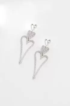 image of Rhodium Plated Cubic Zirconia Heart Earrings