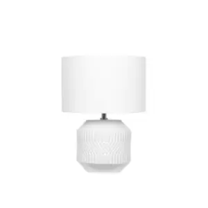 image of White Embossed Geo Ceramic Table Lamp