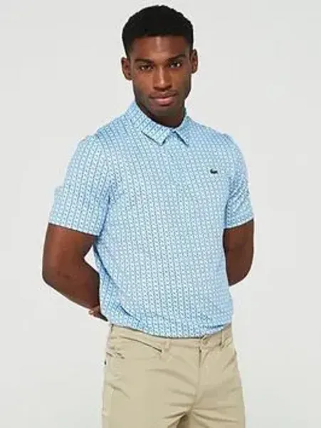 image of Lacoste Anti-UV Printed Golf Polo Shirt Light Blue/Blue XXL