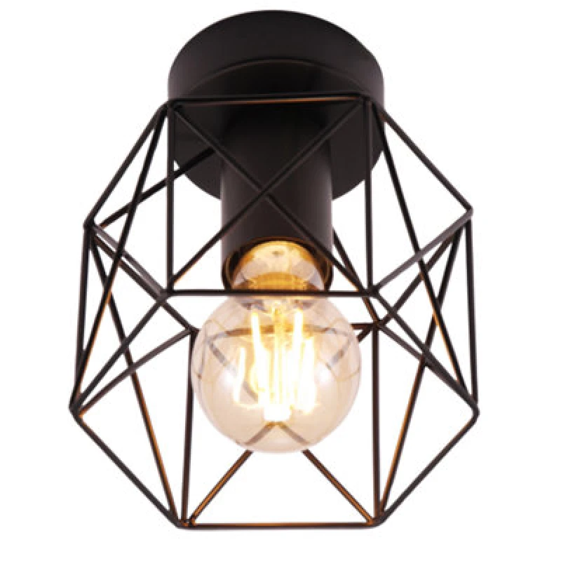 Image of Happy Homewares Vintage Industrial Matte Black Ceiling Lighting Fitting With Wire Cage Design