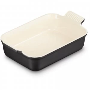 image of Le Creuset Stoneware Medium Heritage Rectangular Roasting Dish - 26cm - Satin Black