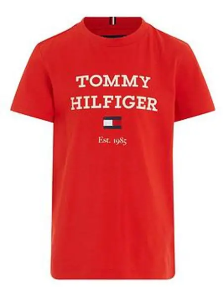 image of Tommy Hilfiger Boys TH Logo Short Sleeve T-Shirt - Red, Size 12 Years