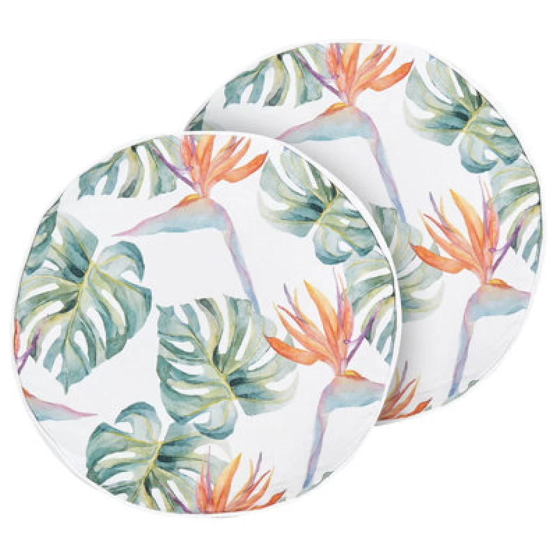 Image of Beliani Set Of 2 Outdoor Cushions Torrazzo Plant Pattern 40 X 40 Cm White