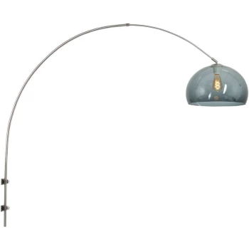 image of Sienna Lighting - Sienna Sparkled Light Dome Wall Light Brushed Steel, Shade Of Smoked Glass